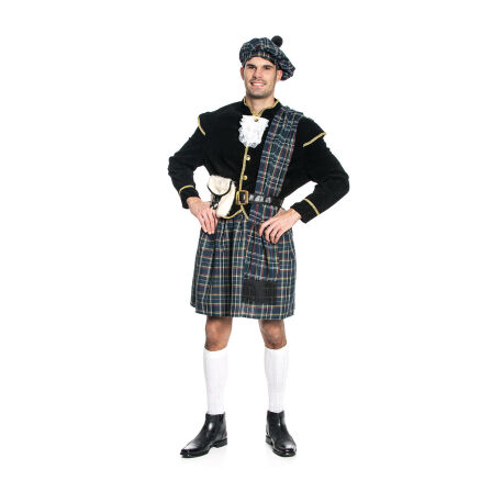 Schotte Schottenkostüm Schottenrock Jacke Rock Dudelsack Kostüm Herren Mütze Hut 