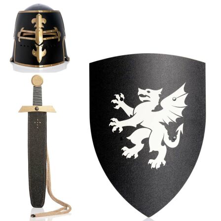 Ritterset Drache mit Schild Schwert und Ritterhelm Deluxe
