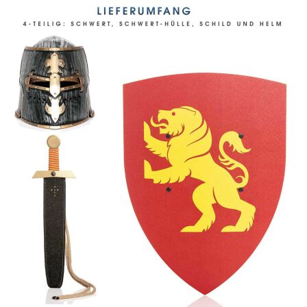 Ritterset Löwe mit Schild Schwert und Ritterhelm Deluxe